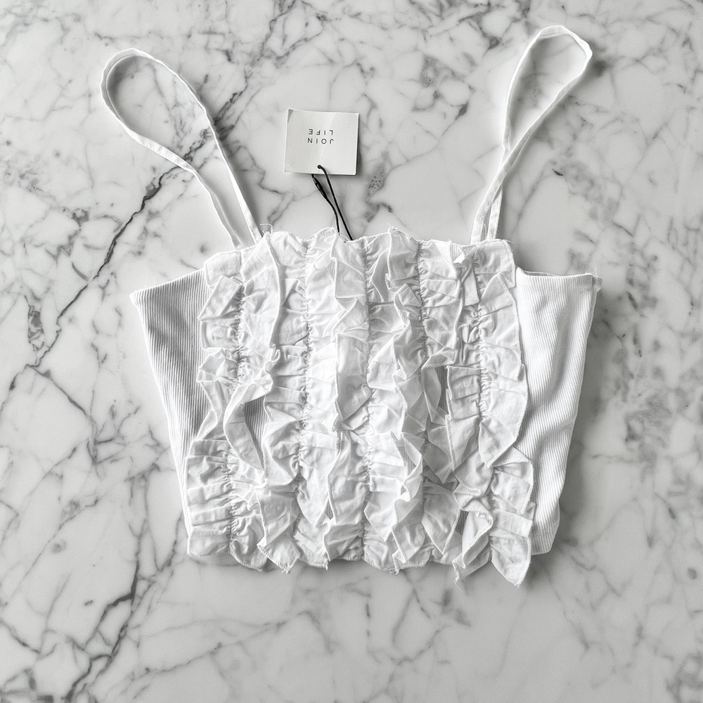BNWT Zara White Ruffle Cropped Tank Top
